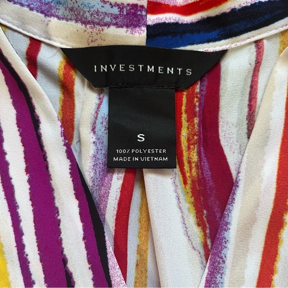 Investments Women’s Colorful Striped Button Up Blouse 3/4 Sleeves- Size Small - Picture 5 of 5